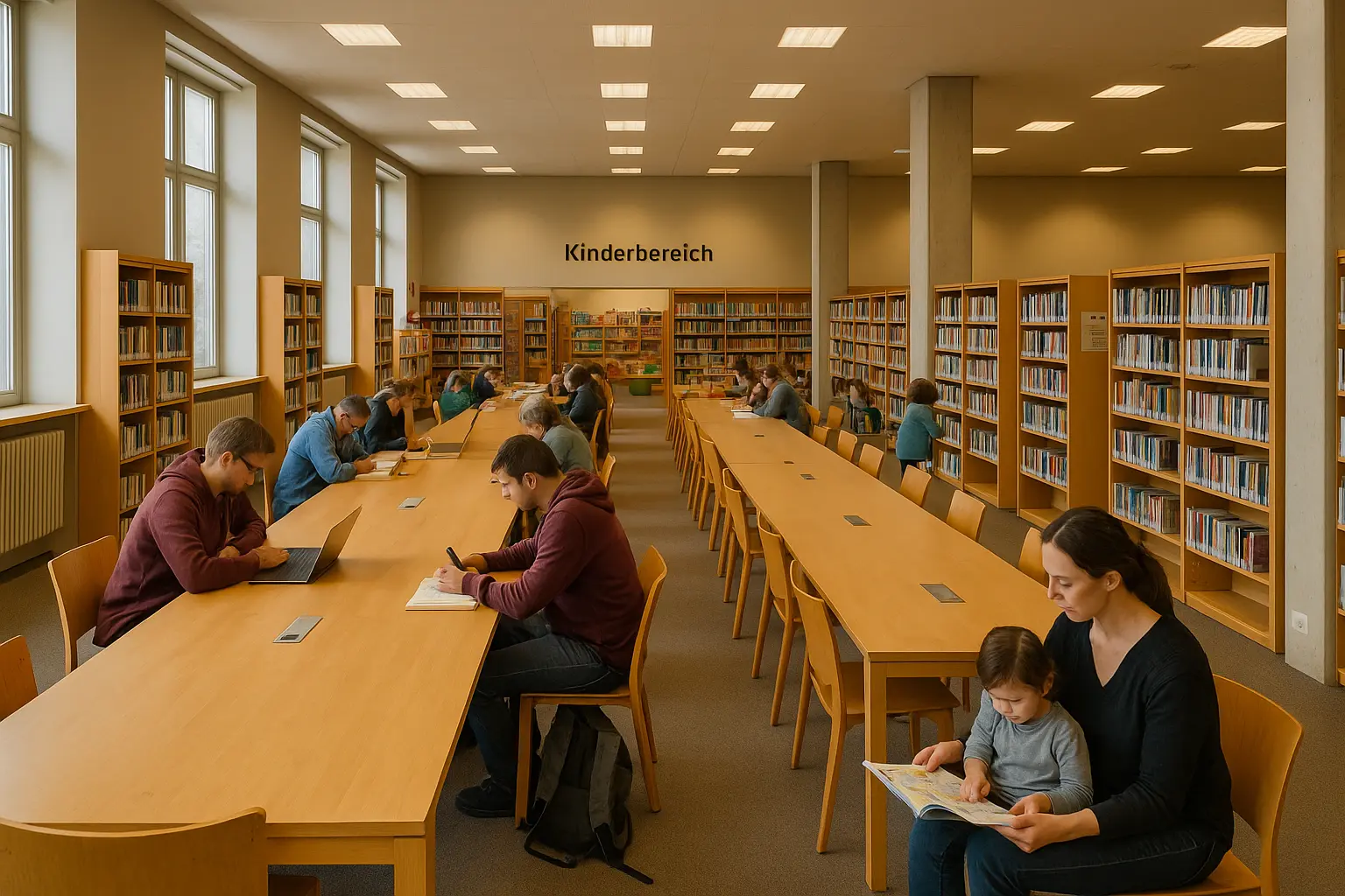 Kinderbereich der Stadtbibliothek Neukölln – Lese- und Bastelecke